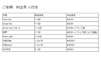 ご依頼料金表/ポートフォリオ