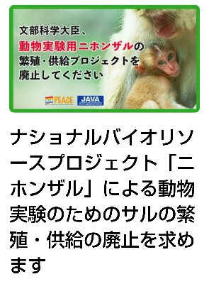ナショナルバイオリソースプロジェクト「ニホンザル」による動物実験のためのサルの繁殖・供給の廃止を求めます